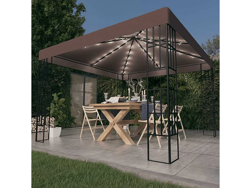 Tonnelle avec guirlande lumineuse à LED 3x3 m Taupe