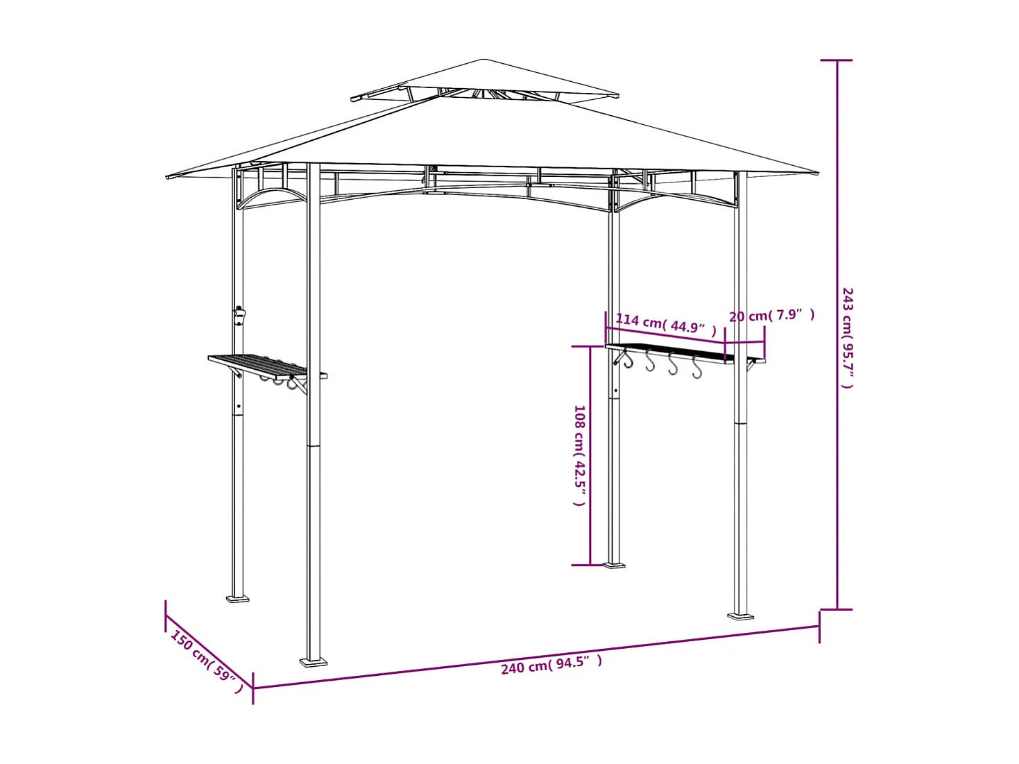 Barbecue-overkapping 240x150x243 cm staal antracietkleurig