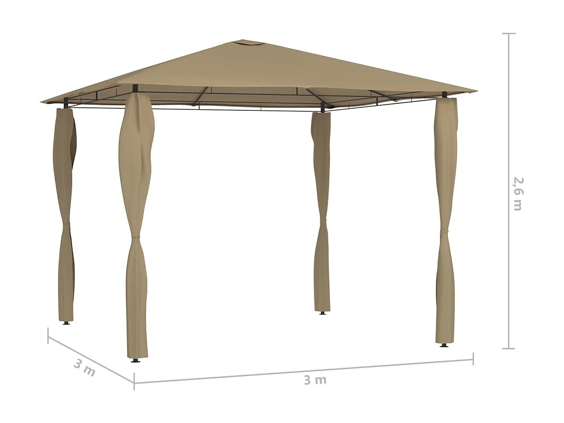 Belvédère avec revêtement de poteaux 3x3x2,6 m Taupe 160 g/m²