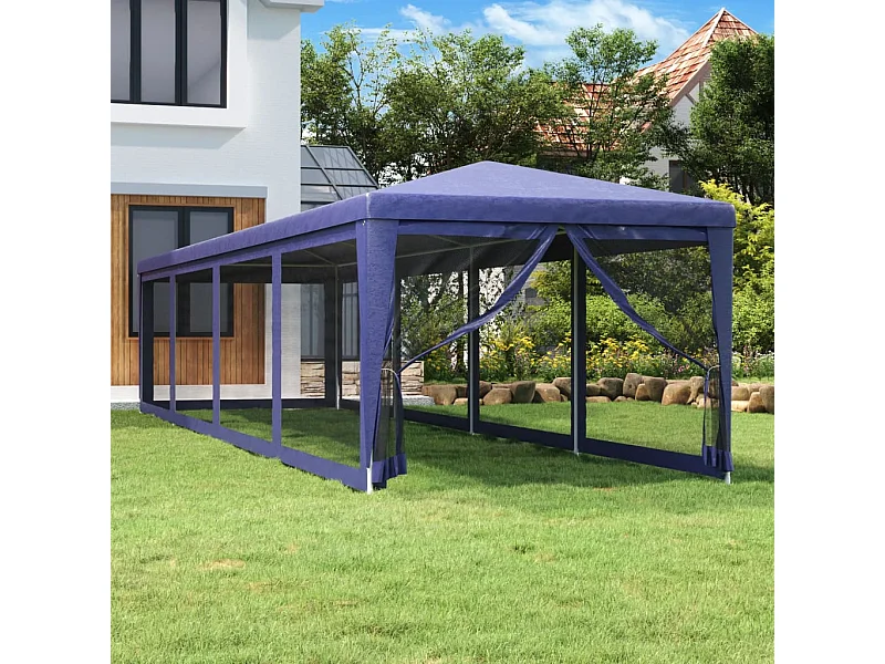 Tente de fête et 10 parois latérales en maille Bleu 3x12 m PEHD