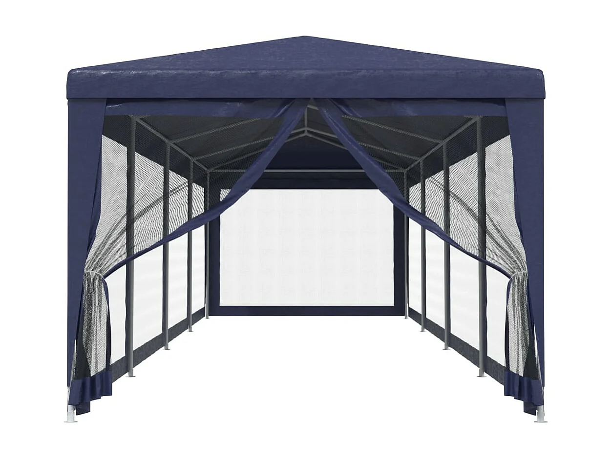 Tenda per Feste con 10 Pareti Laterali in Rete Blu 3x12 m HDPE