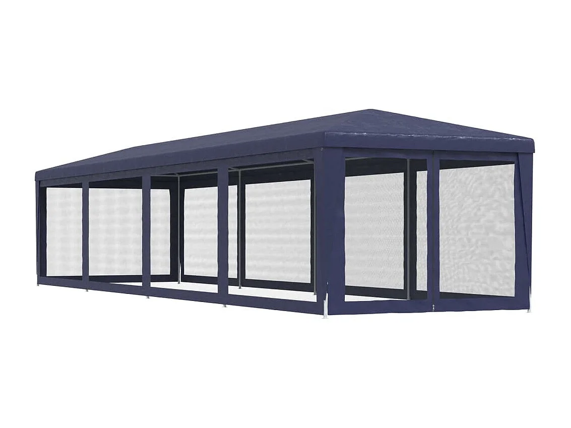 Tenda per Feste con 10 Pareti Laterali in Rete Blu 3x12 m HDPE