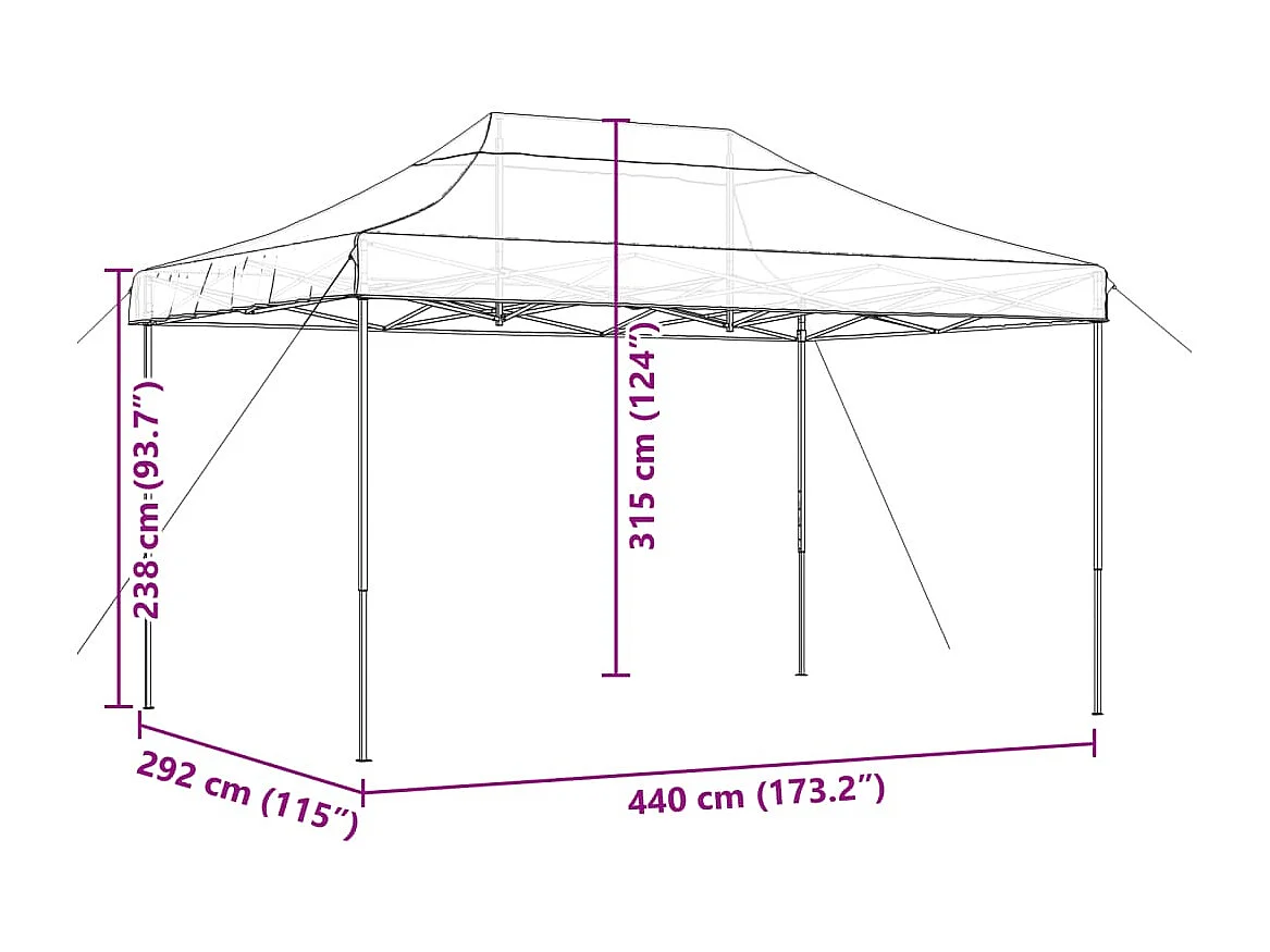 Tente de réception pliable escamotable noir 440x292x315 cm