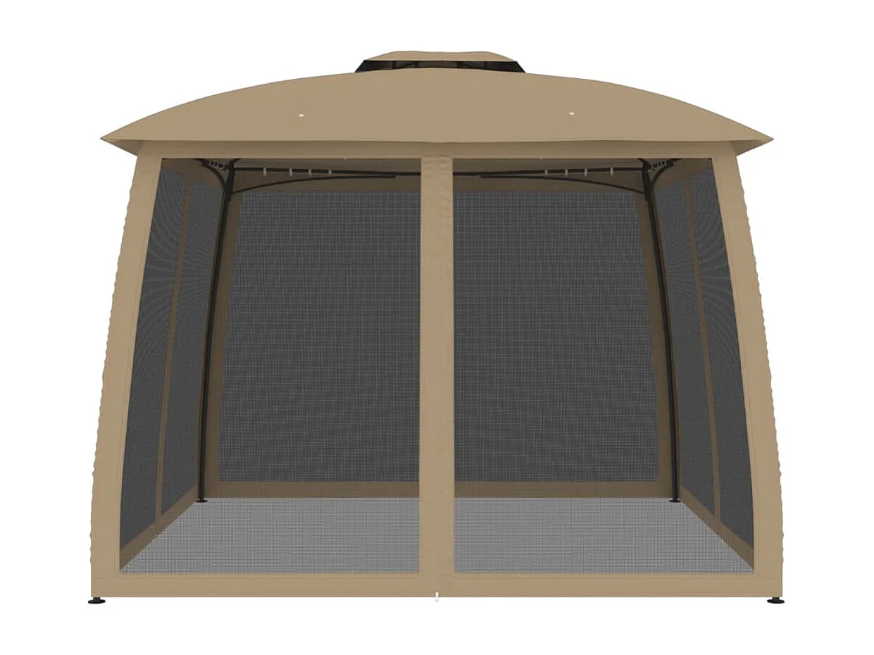 Pavillon mit Doppeldach & Netzwänden Taupe 2,93x2,93 m Stahl