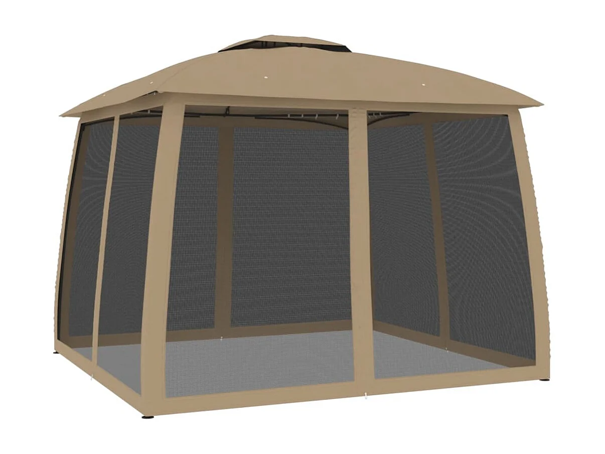 Pavillon mit Doppeldach & Netzwänden Taupe 2,93x2,93 m Stahl