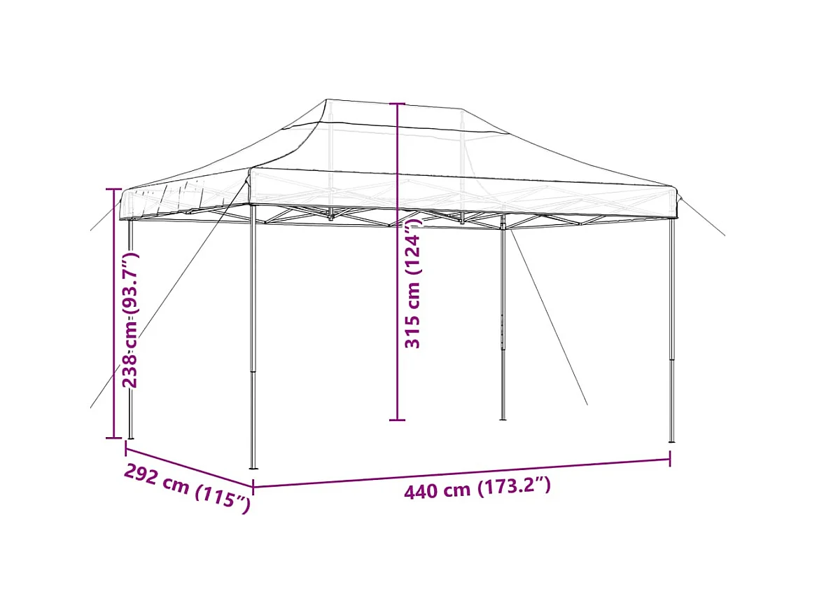 Tente de réception pliable escamotable marron 440x292x315 cm
