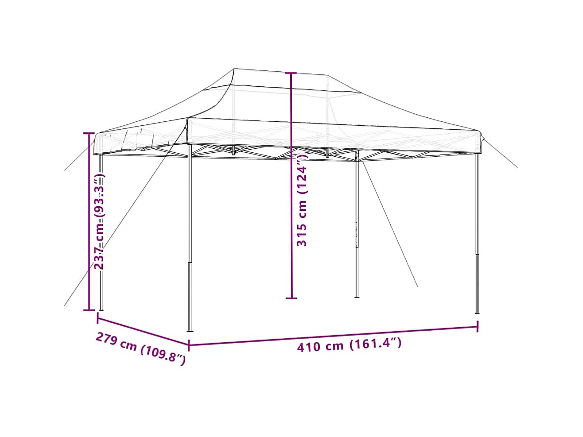 Tente de réception pliable escamotable noir 410x279x315 cm