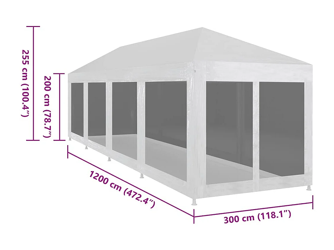 Tente de réception avec 10 parois en maille 12 x 3 m