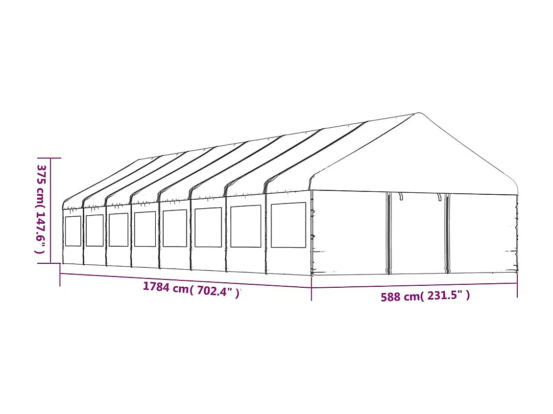 Gazebo con Tetto Bianco 17,84x5,88x3,75 m in Polietilene