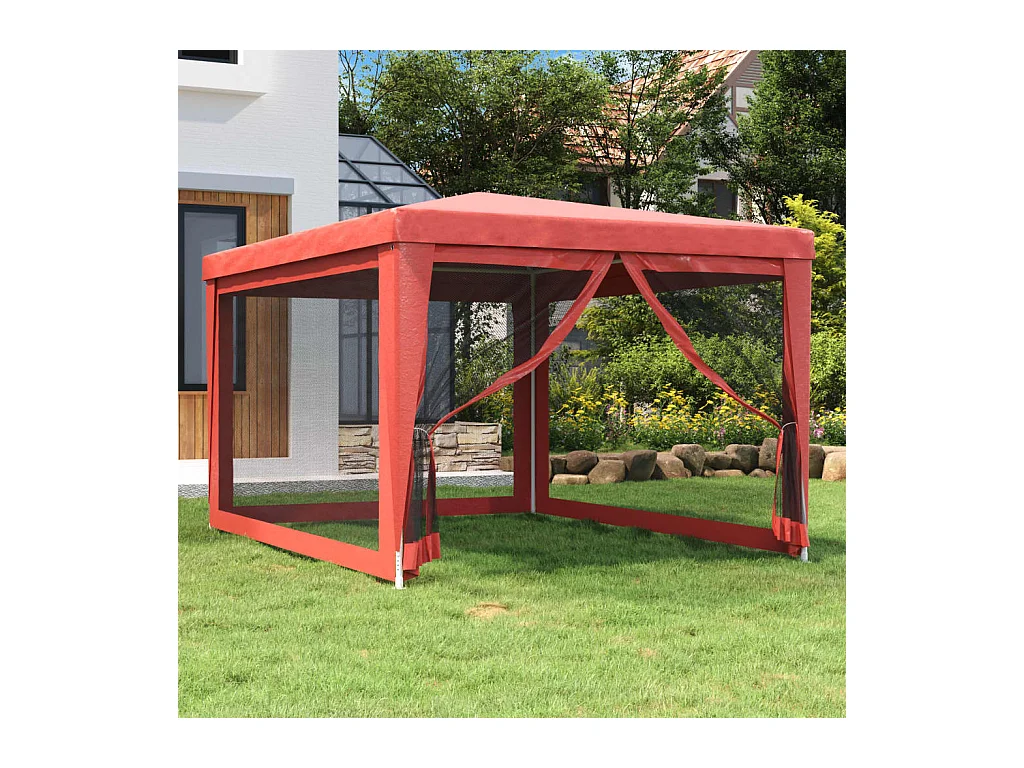 Tente de fête avec 4 parois latérales en maille Rouge 3x4m PEHD