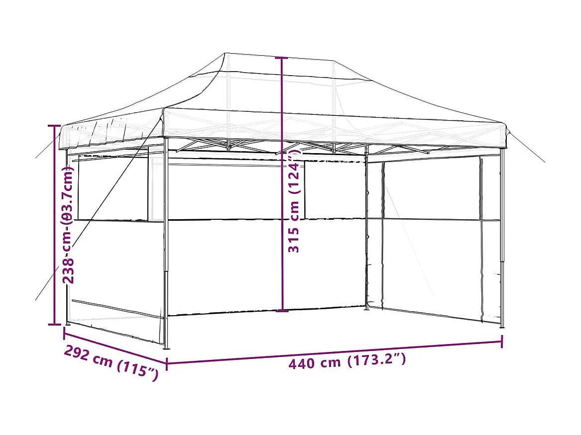 Partytent inklapbaar pop-up met 3 zijwanden oranje