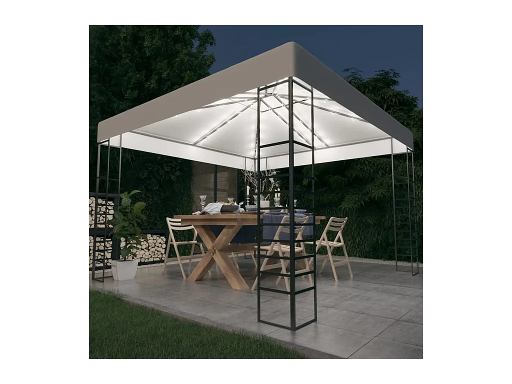 Chapiteau de jardin avec guirlande lumineuse à LED 3x3 m Blanc