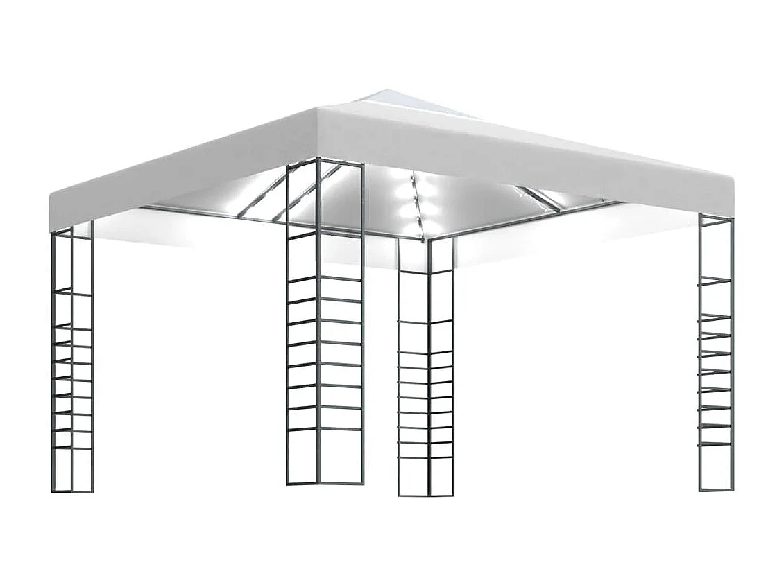 Chapiteau de jardin avec guirlande lumineuse à LED 3x3 m Blanc