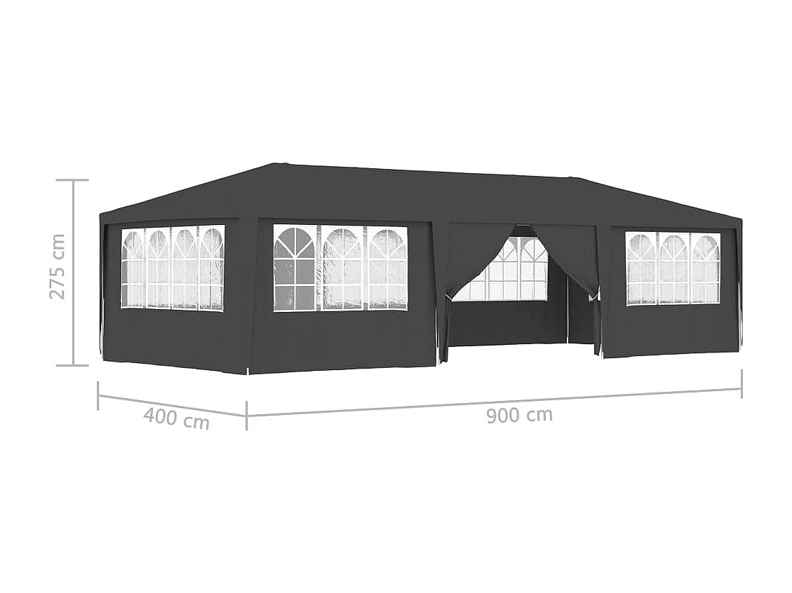 Tente de réception et parois latérales 4x9 m Anthracite 90 g/m²