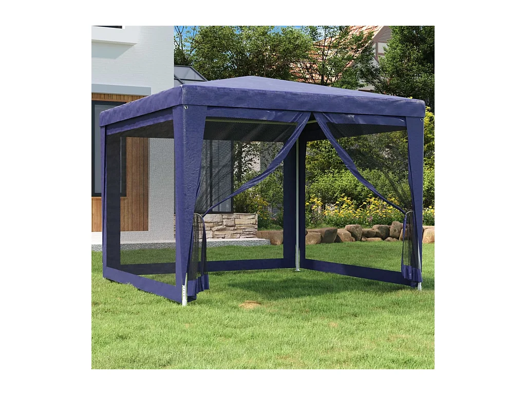 Partyzelt mit 4 Mesh-Seitenwänden Blau 3x3 m HDPE