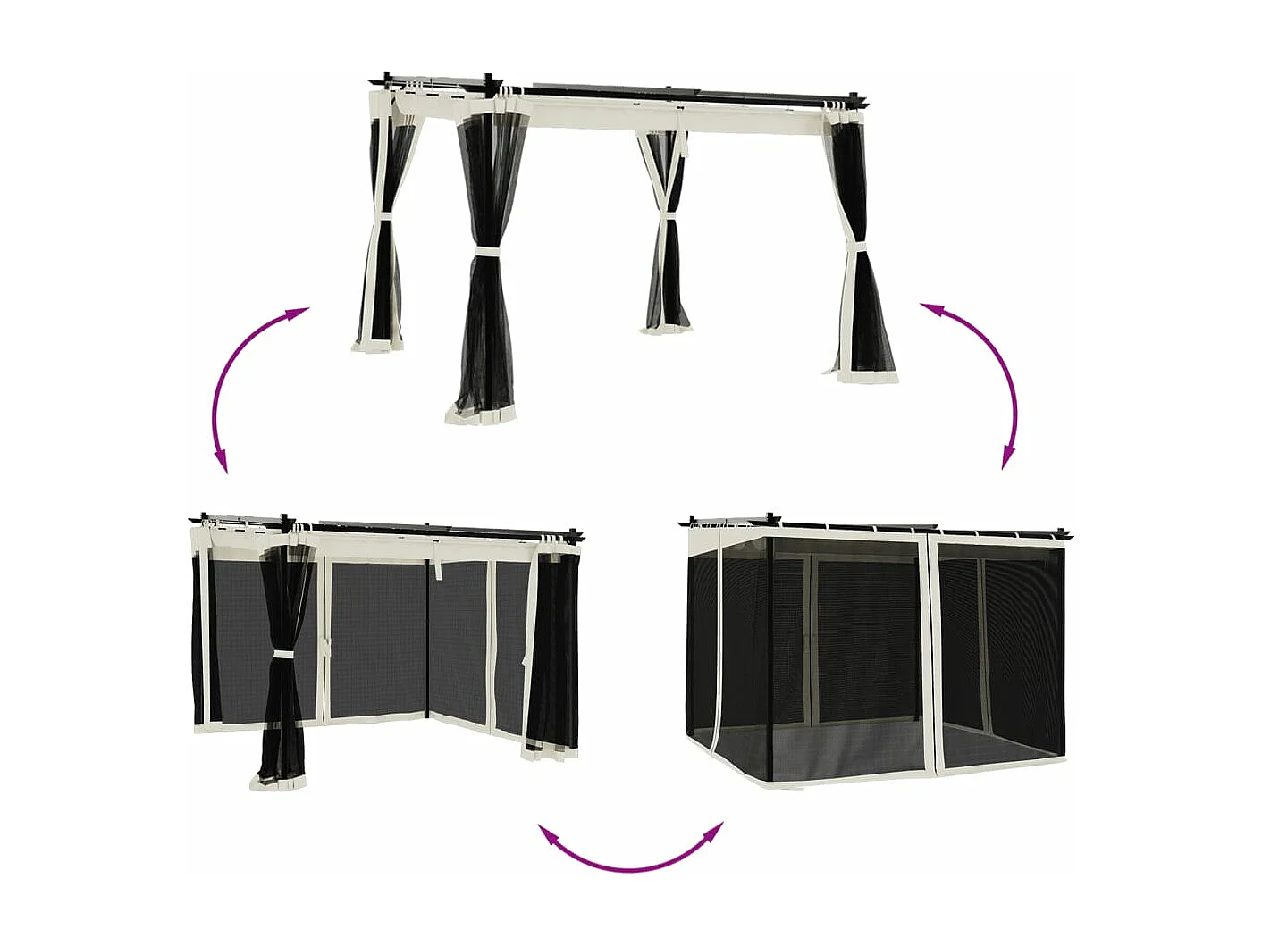 Tonnelle avec parois en filet crème 3x3 m acier