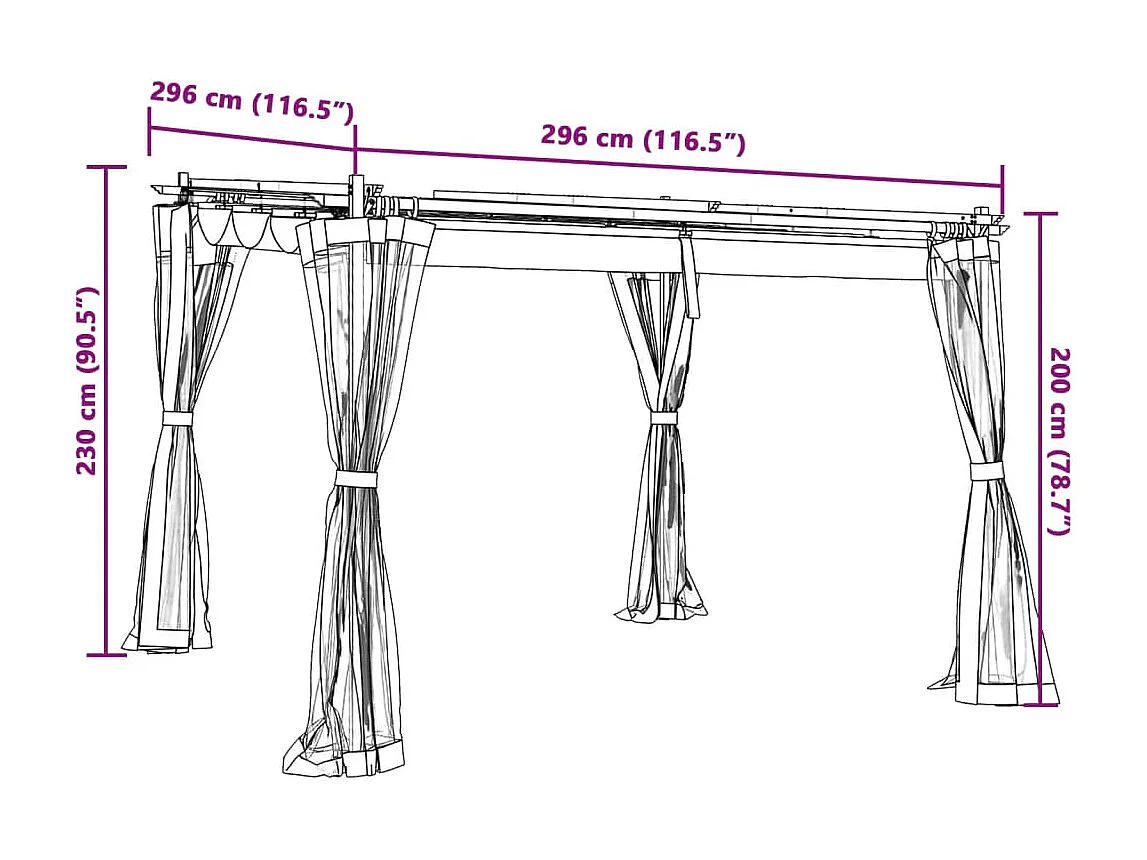 Tonnelle avec parois en filet crème 3x3 m acier
