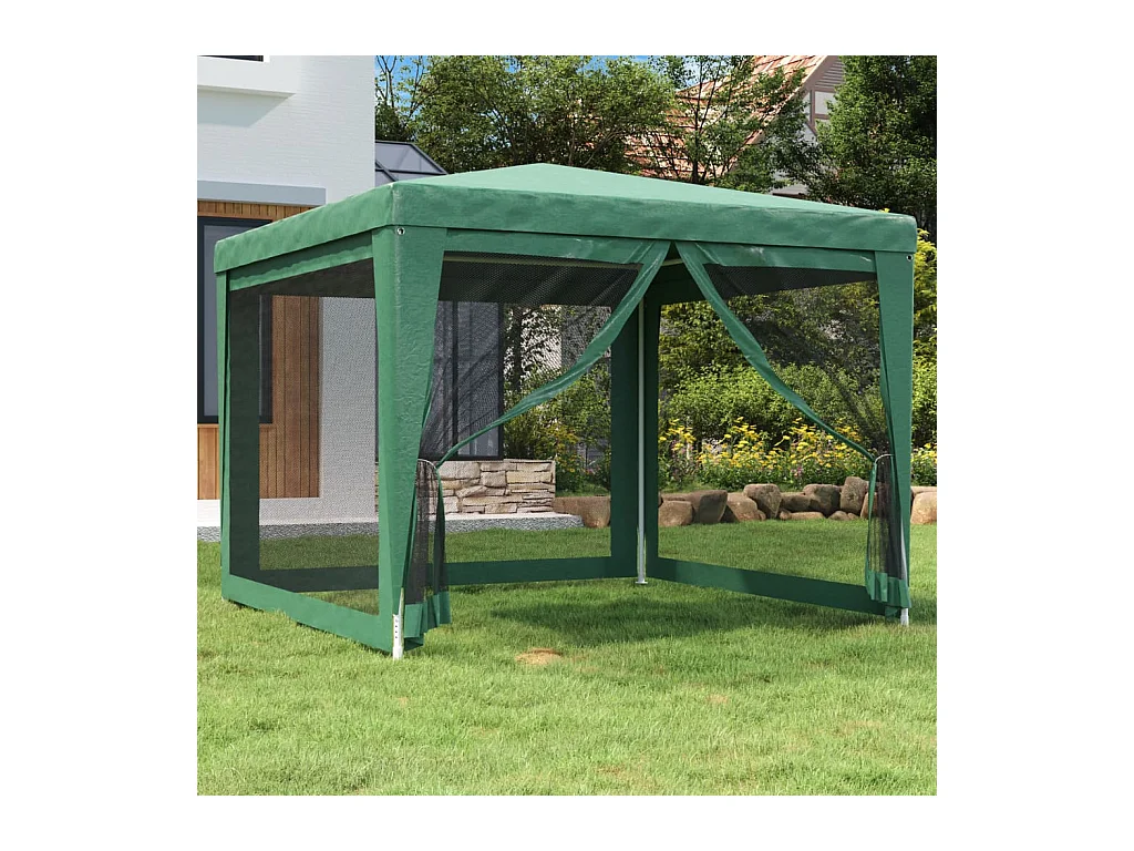 Partyzelt mit 4 Mesh-Seitenwänden Grün 3x3 m HDPE
