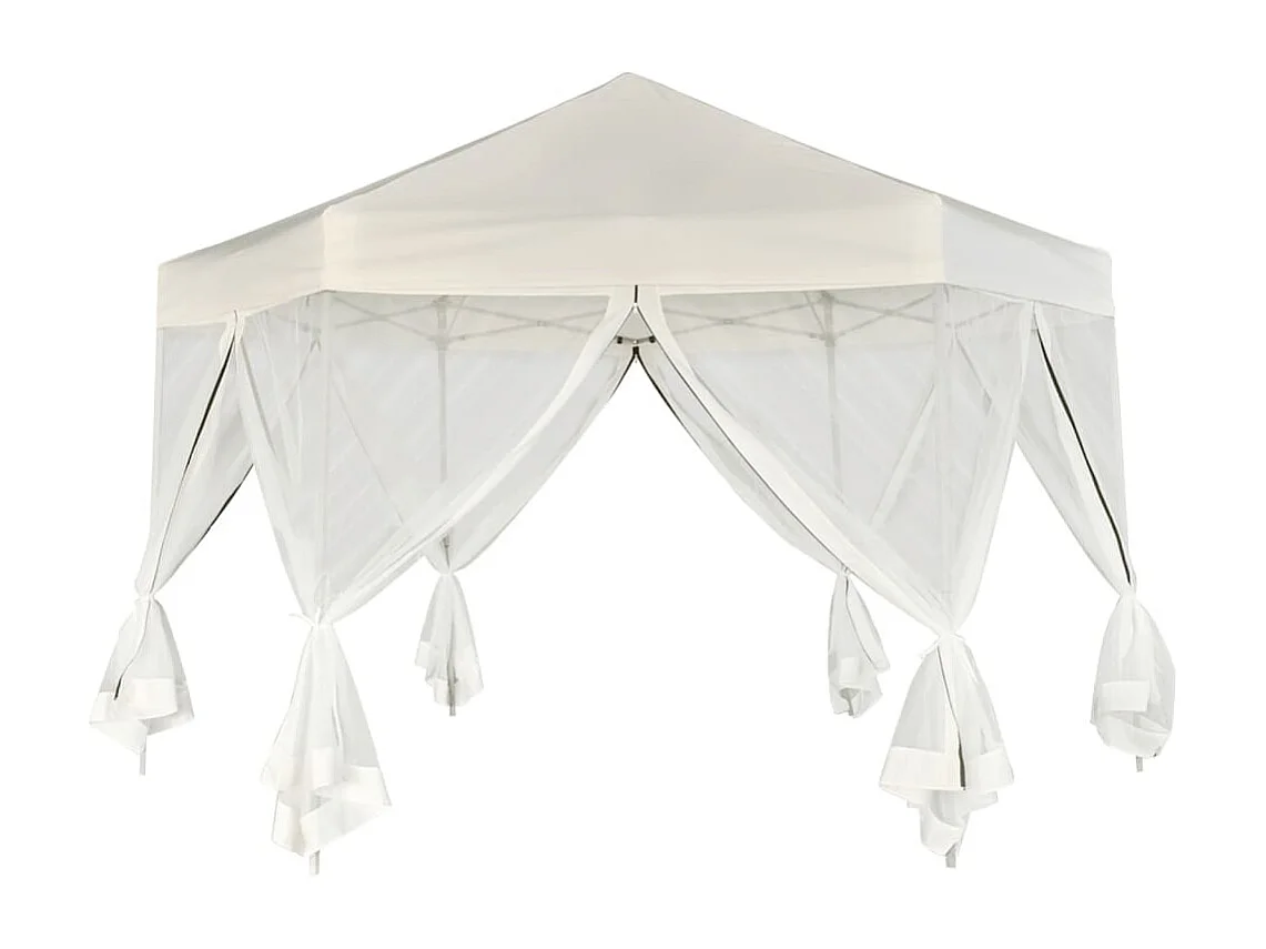 Chapiteau hexagonal et 6 parois latérales 3,6x3,1 m Blanc crème