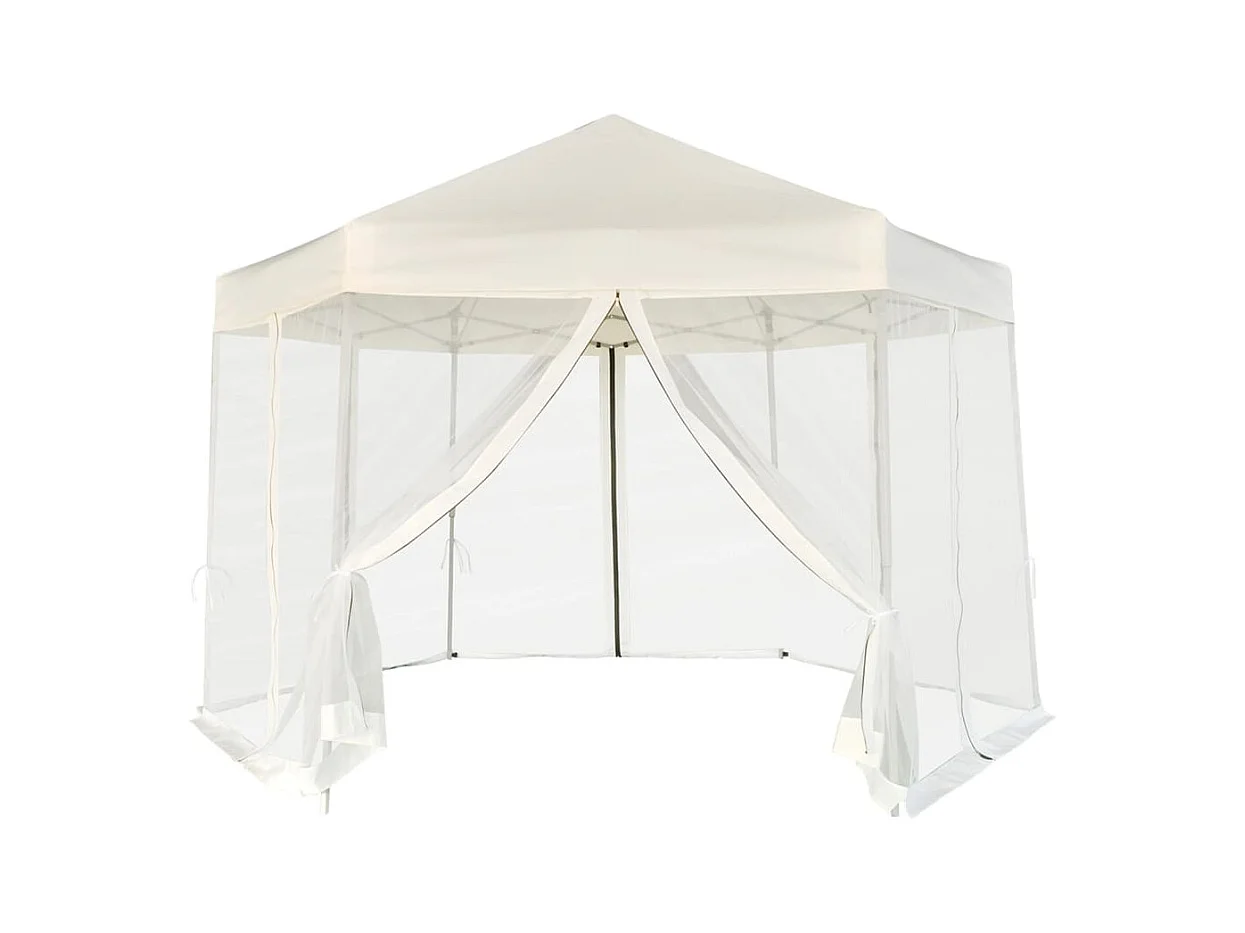 Partytent pop-up zeshoekig met 6 zijwanden 3,6x3,1 m crèmewit