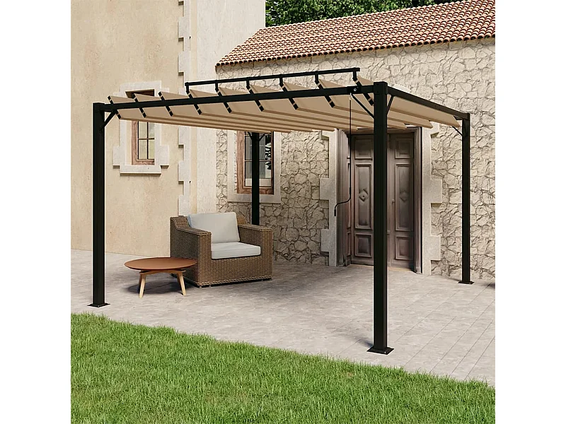 Prieel met lamellendak 3x3 m stof en aluminium taupe