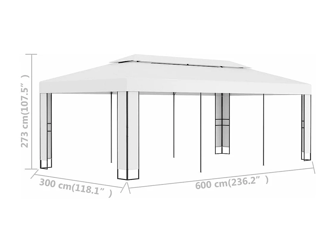Prieel met dubbel dak 3x6 m wit