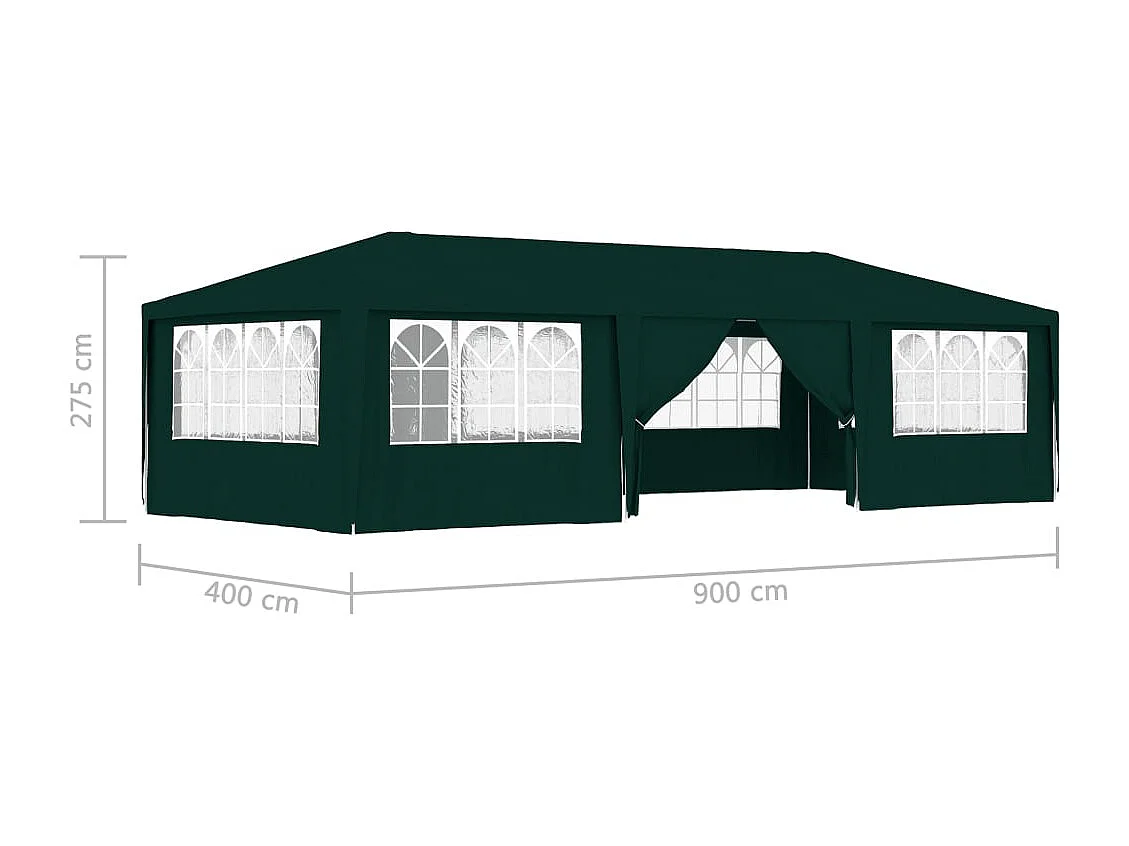 Tente de réception avec parois latérales 4x9 m Vert 90 g/m²