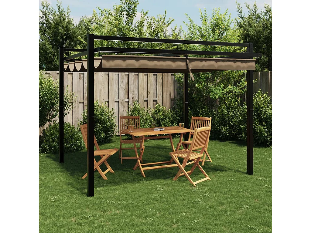 Tonnelle de jardin avec toit rétractable taupe 3x3 m aluminium