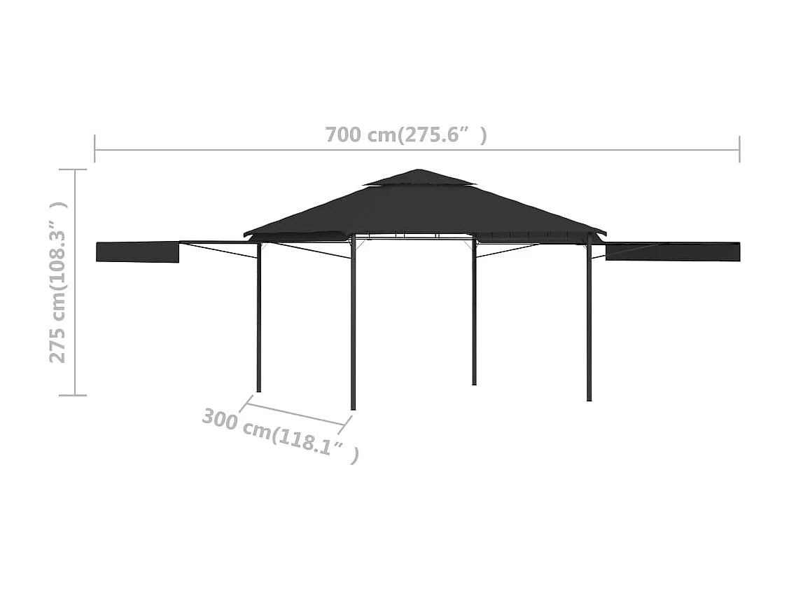 Belvédère et double toits étentus 3x3x2,75 m Anthracite 180g/m²
