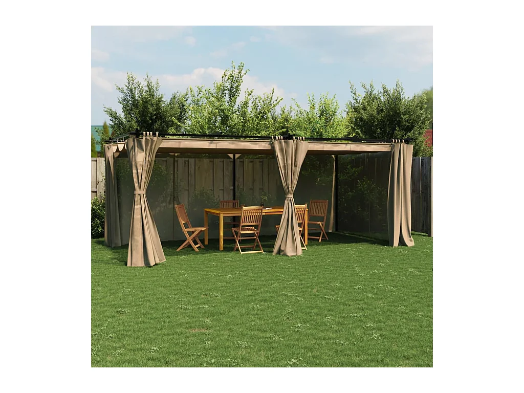 Tonnelle avec rideaux taupe 6x3 m acier