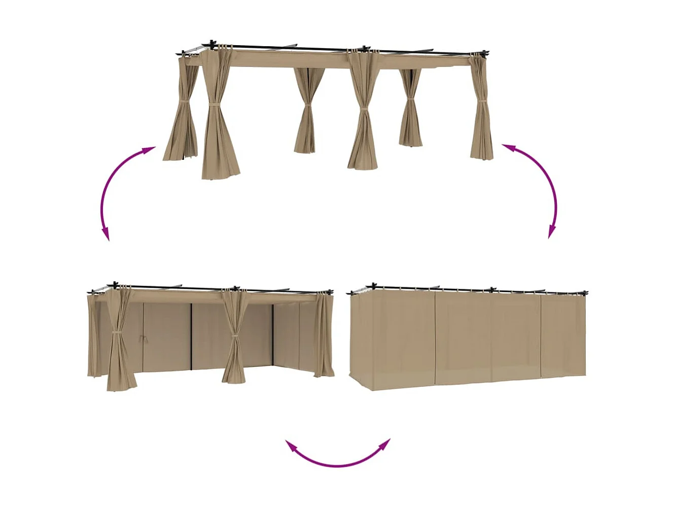 Cenador con cortinas acero taupe 6x3 m