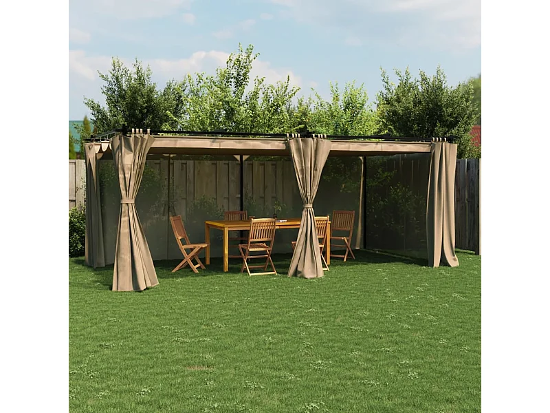 Tonnelle avec rideaux taupe 6x3 m acier