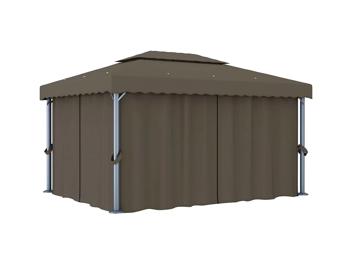 Tonnelle avec rideau et guirlande lumineuse à LED 4x3 m Taupe