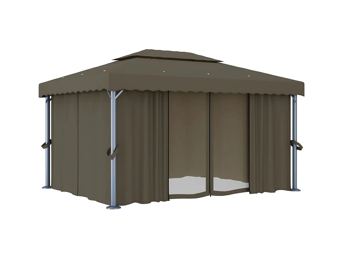 Tonnelle avec rideau et guirlande lumineuse à LED 4x3 m Taupe