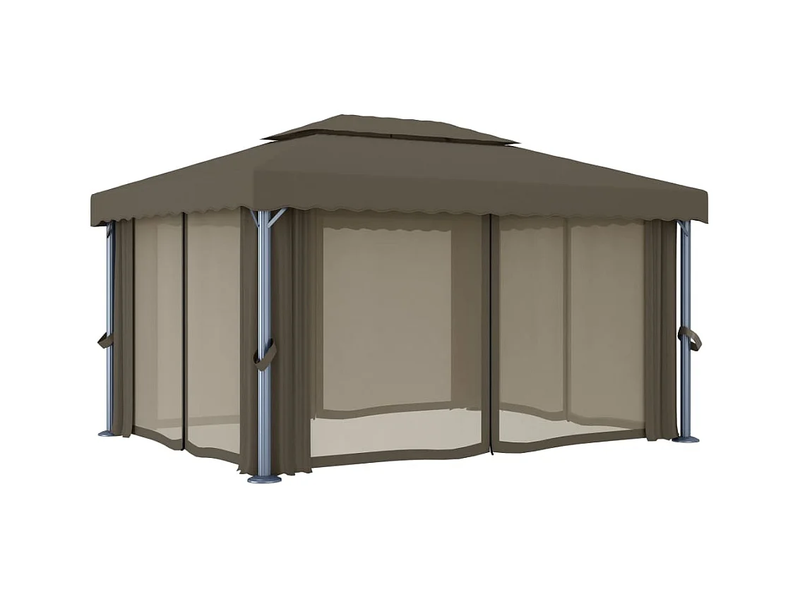 Tonnelle avec rideau et guirlande lumineuse à LED 4x3 m Taupe