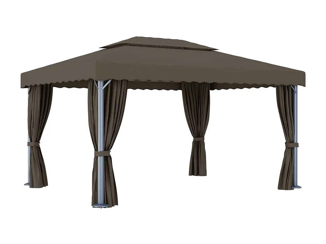 Gazebo con Tende e Stringa di Luci LED 4x3 m Grigio Talpa