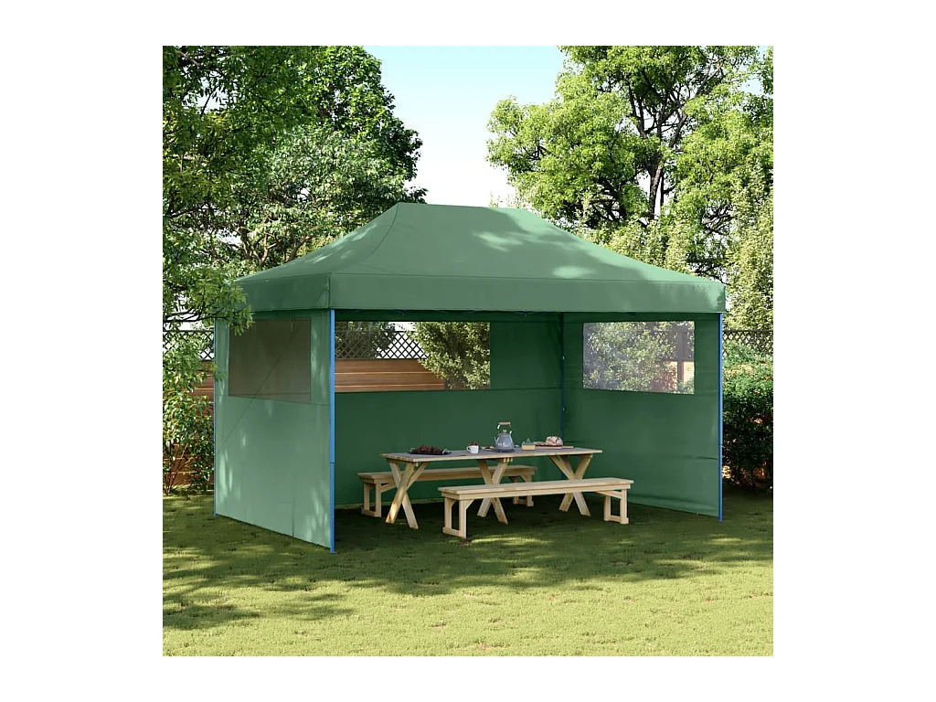 Tente de réception pliable escamotable 3 parois latérales vert