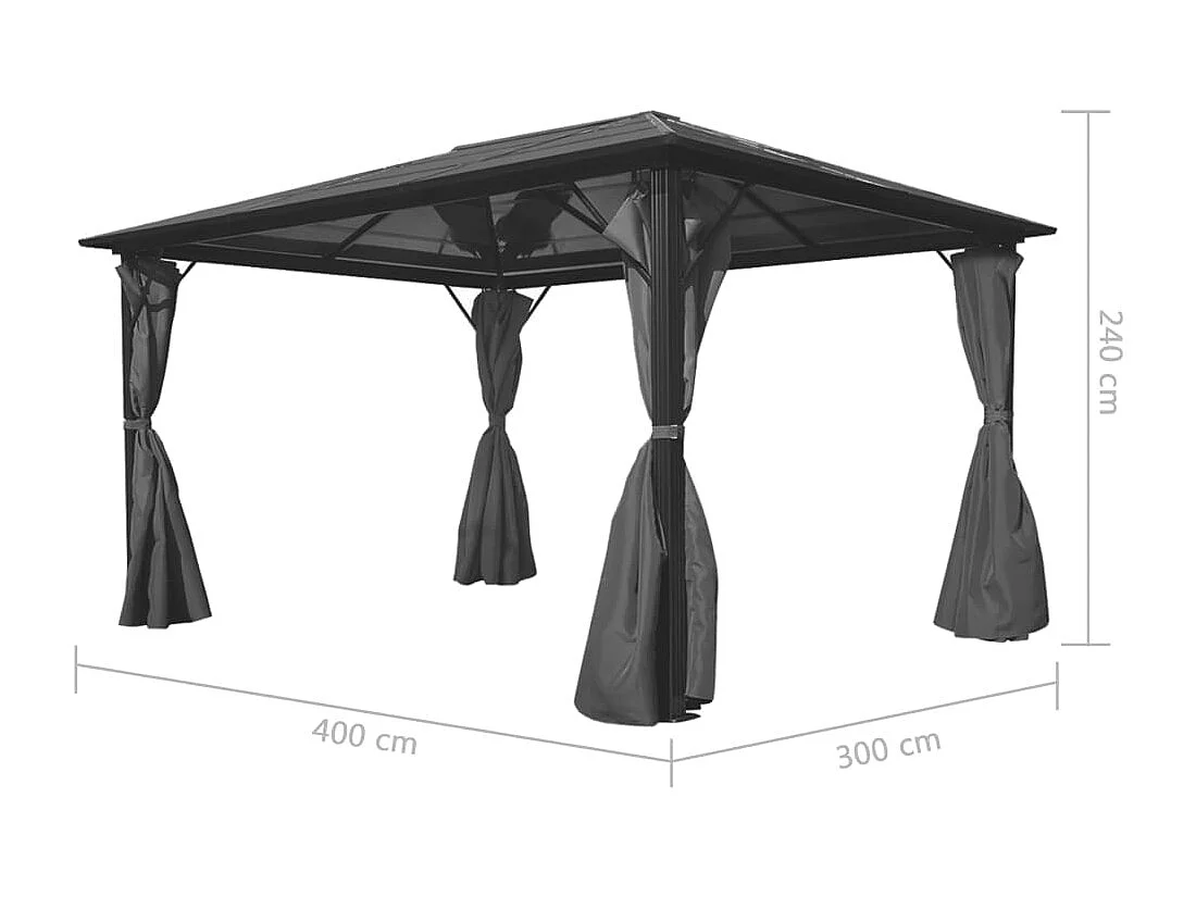 Gazebo con Tenda Antracite in Alluminio 400x300 cm