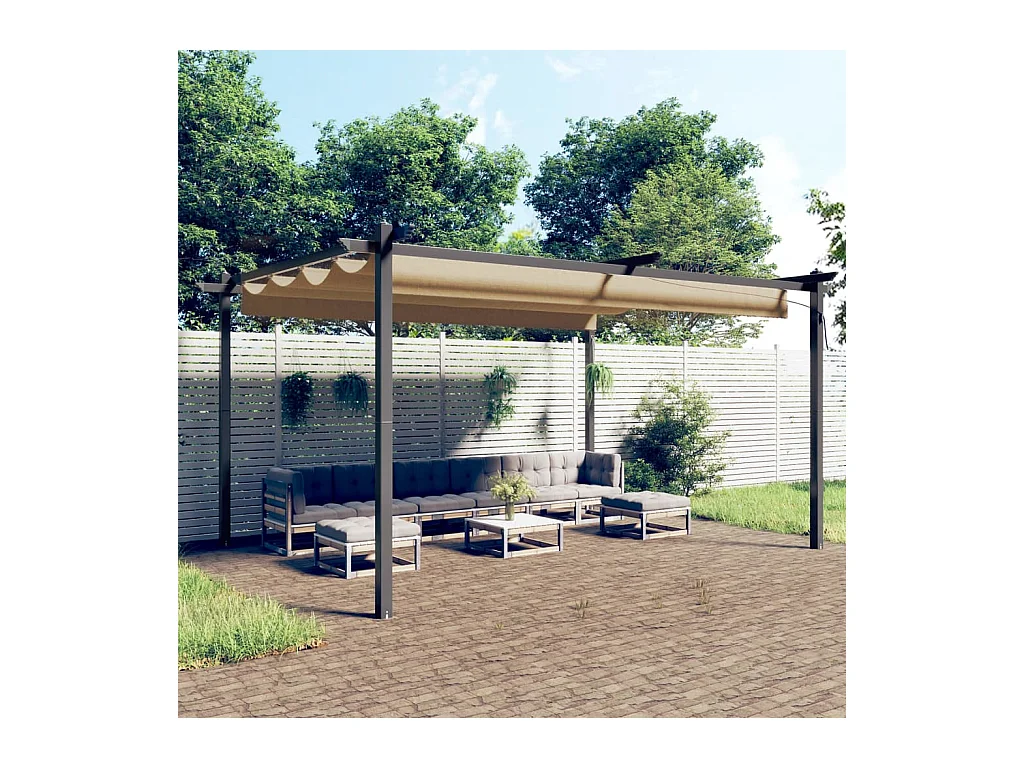 Tuinprieel met uittrekbaar dak 4x3 m taupe
