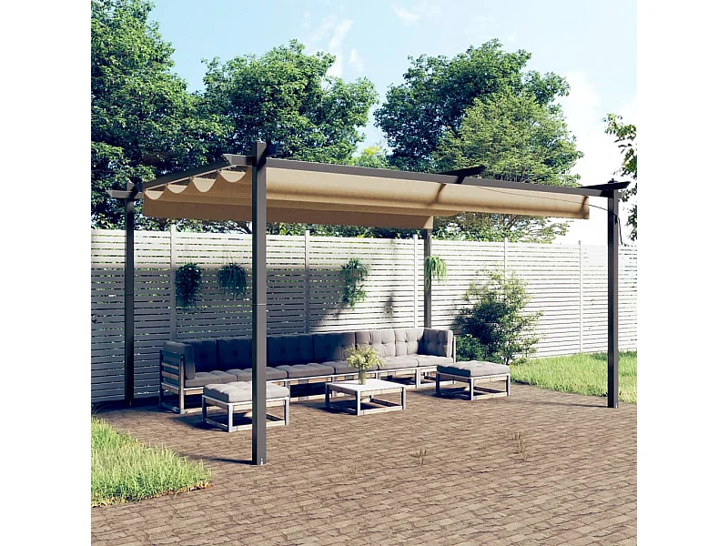 Tonnelle de jardin avec toit rétractable 4x3 m Taupe