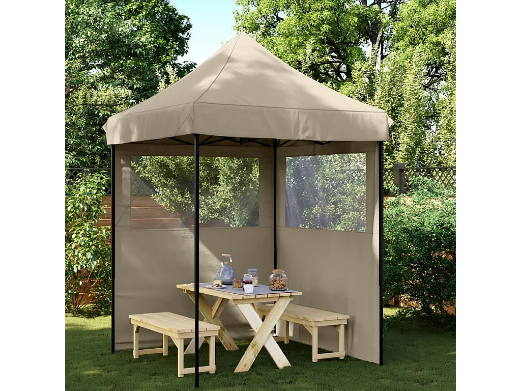 Tente de réception pliable escamotable avec 2 parois latérales