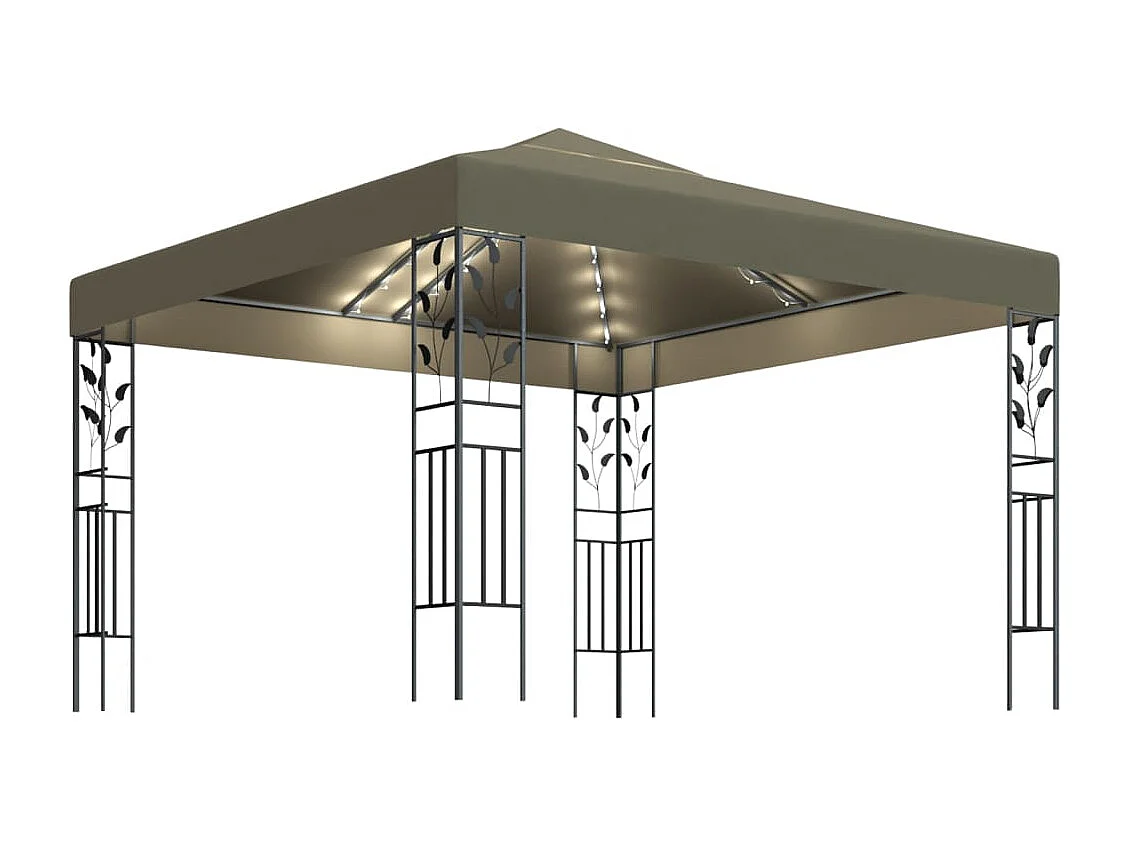Pavillon mit LED-Lichterkette 3x3 m Taupe