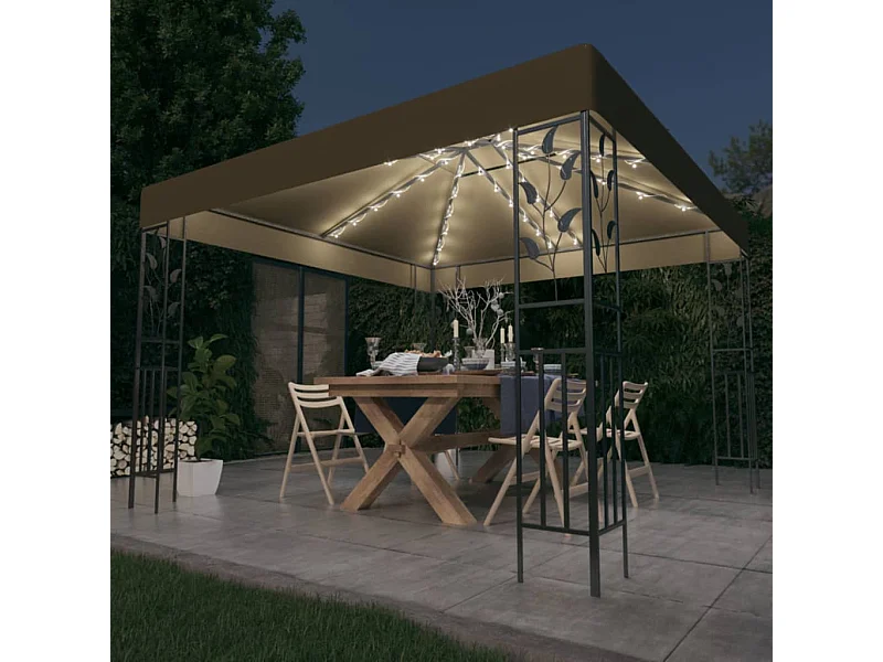 Tonnelle avec guirlande lumineuse à LED 3x3 m Taupe