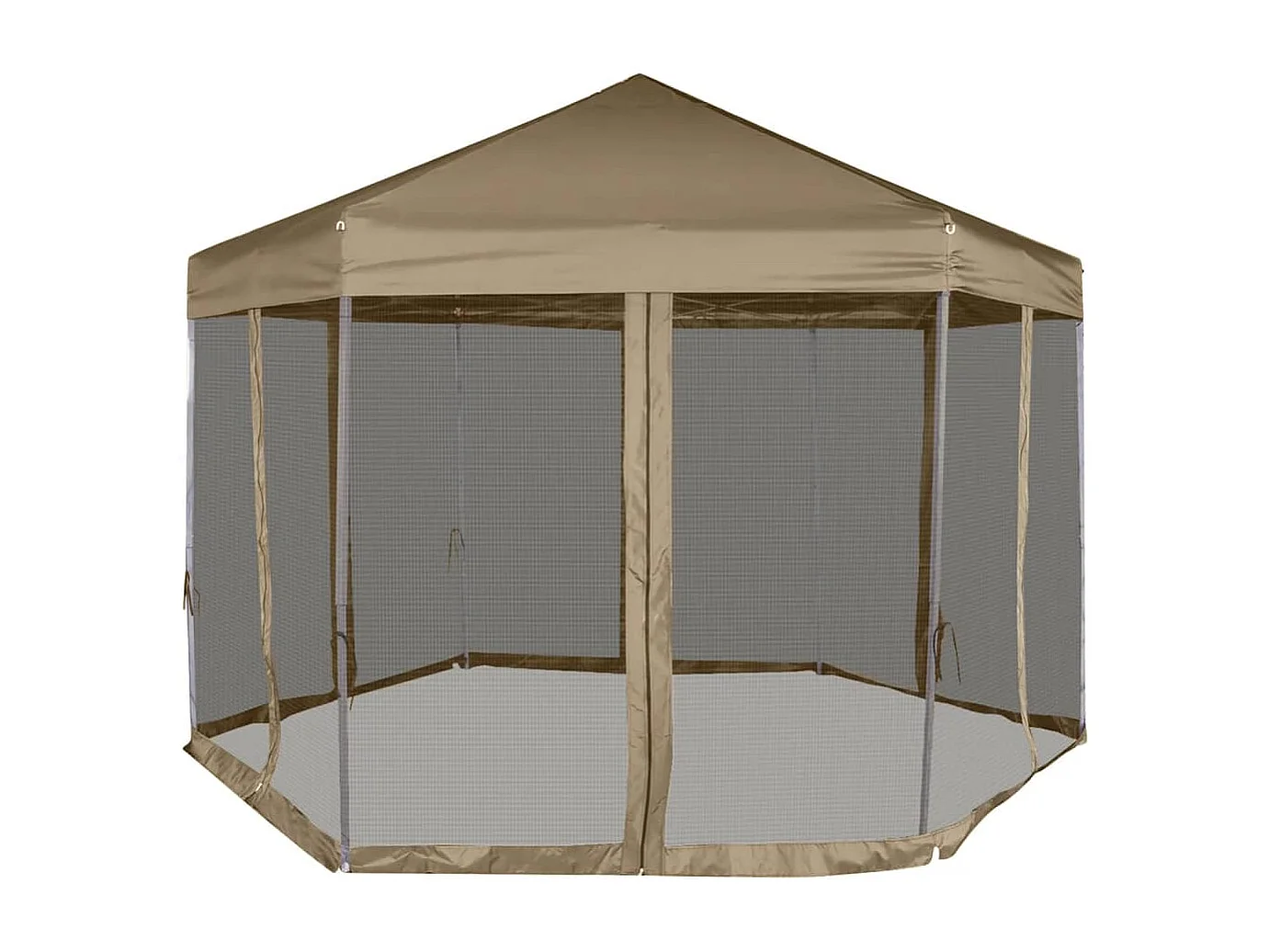 Carpa desmontable hexagonal paredes gris taupe 3,6x3,1m 220g/m²