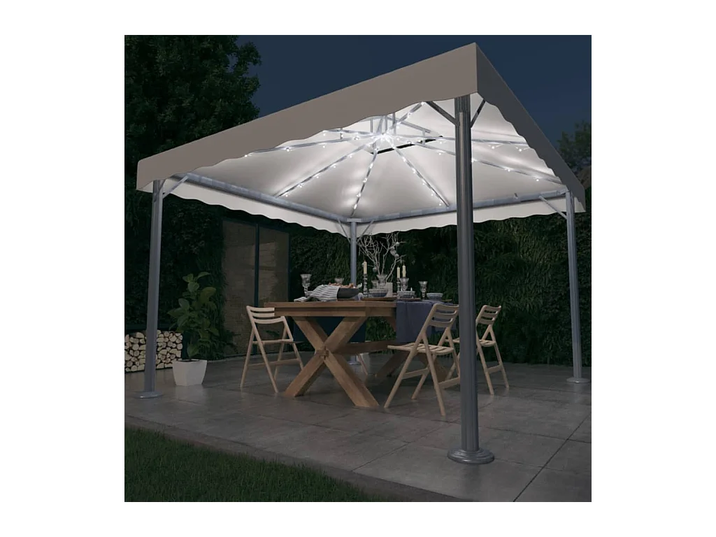 Gazebo con Stringa di Luci LED 300x300 cm Crema in Alluminio
