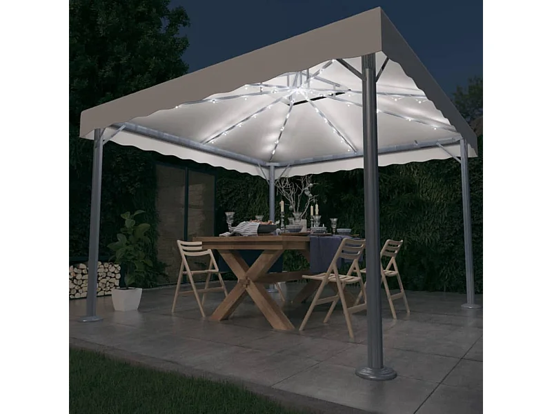 Tonnelle avec guirlande lumineuse LED 300x300cm Crème Aluminium