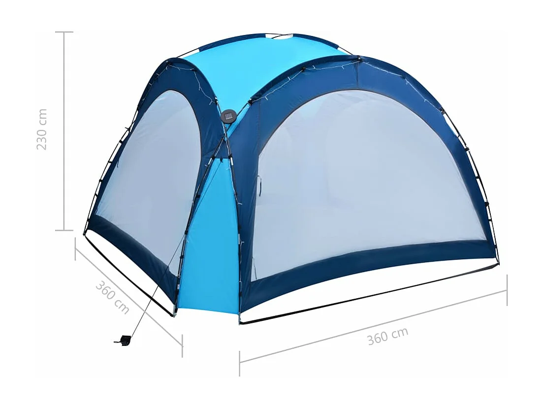 Carpa de fiesta con LED y 4 paredes laterales azul 3,6x3,6x2,3m