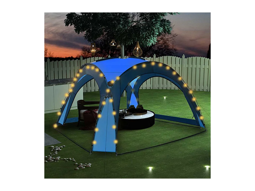 Tente de réception avec LED et 4 parois 3,6x3,6x2,3 m Bleu