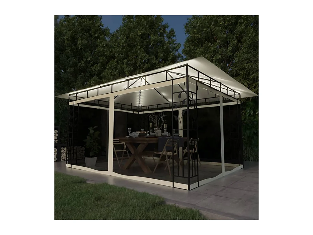 Gazebo con Zanzariera e Luci LED 4x3x2,73 m Crema