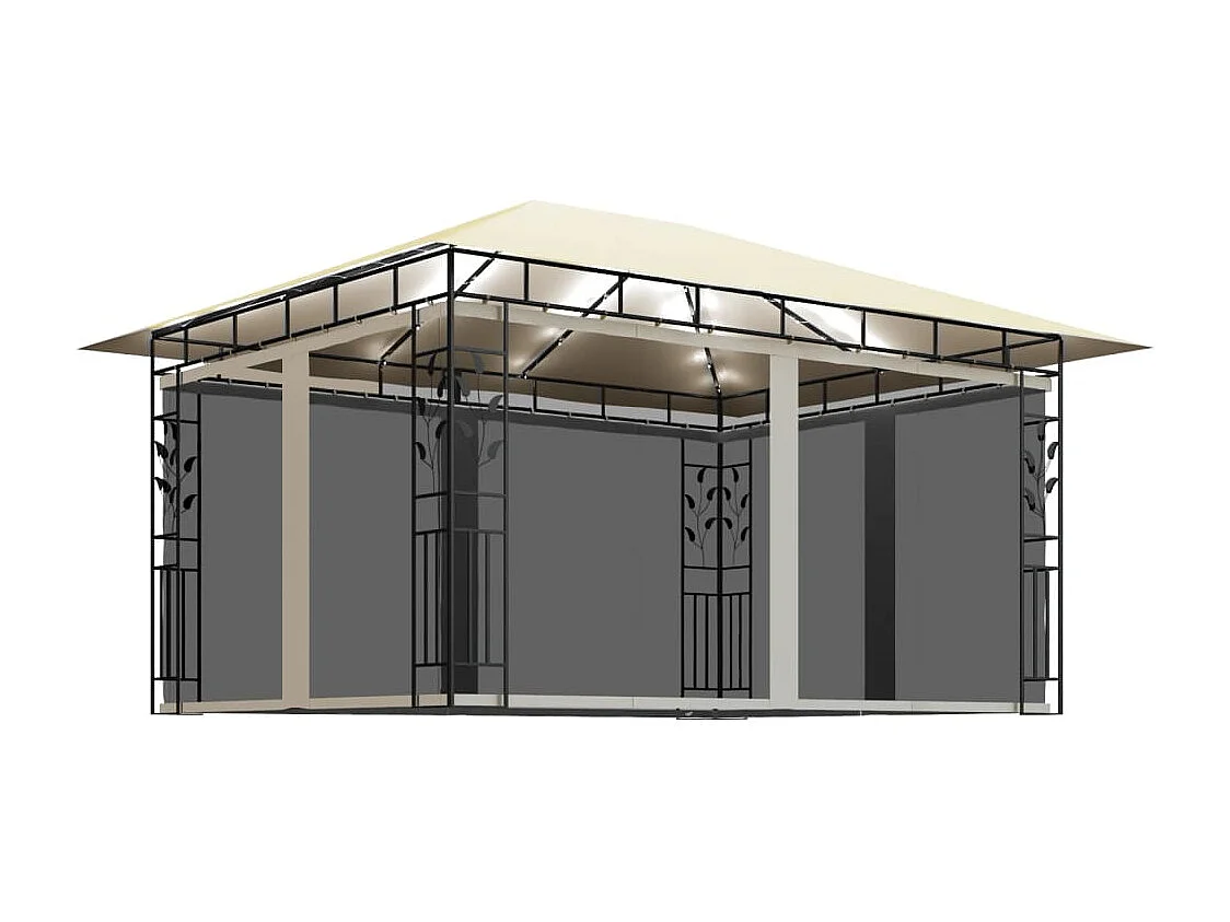 Cenador con mosquitera y tira luz LED crema 4x3x2,73m 180 g/m²